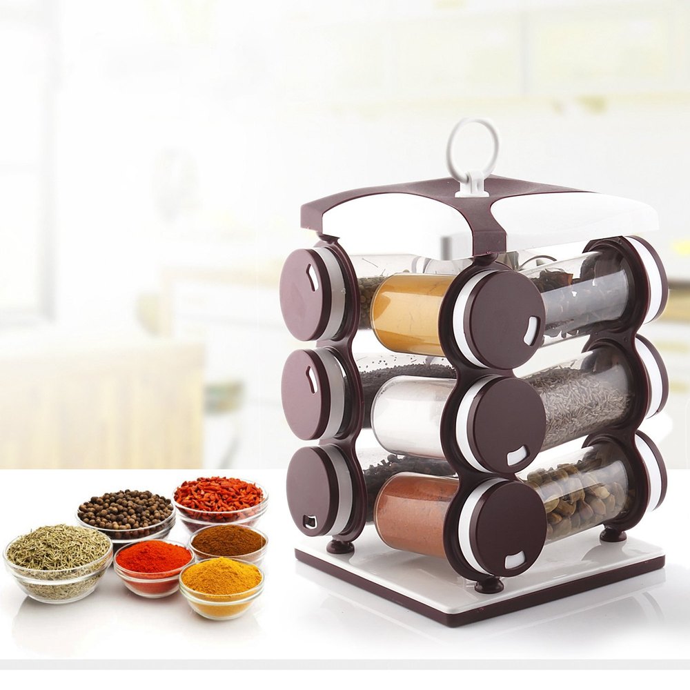 Spice jar set with rack, 12 jars, food-grade plastic Spice jar set with rack, 12 jars, food-grade plastic